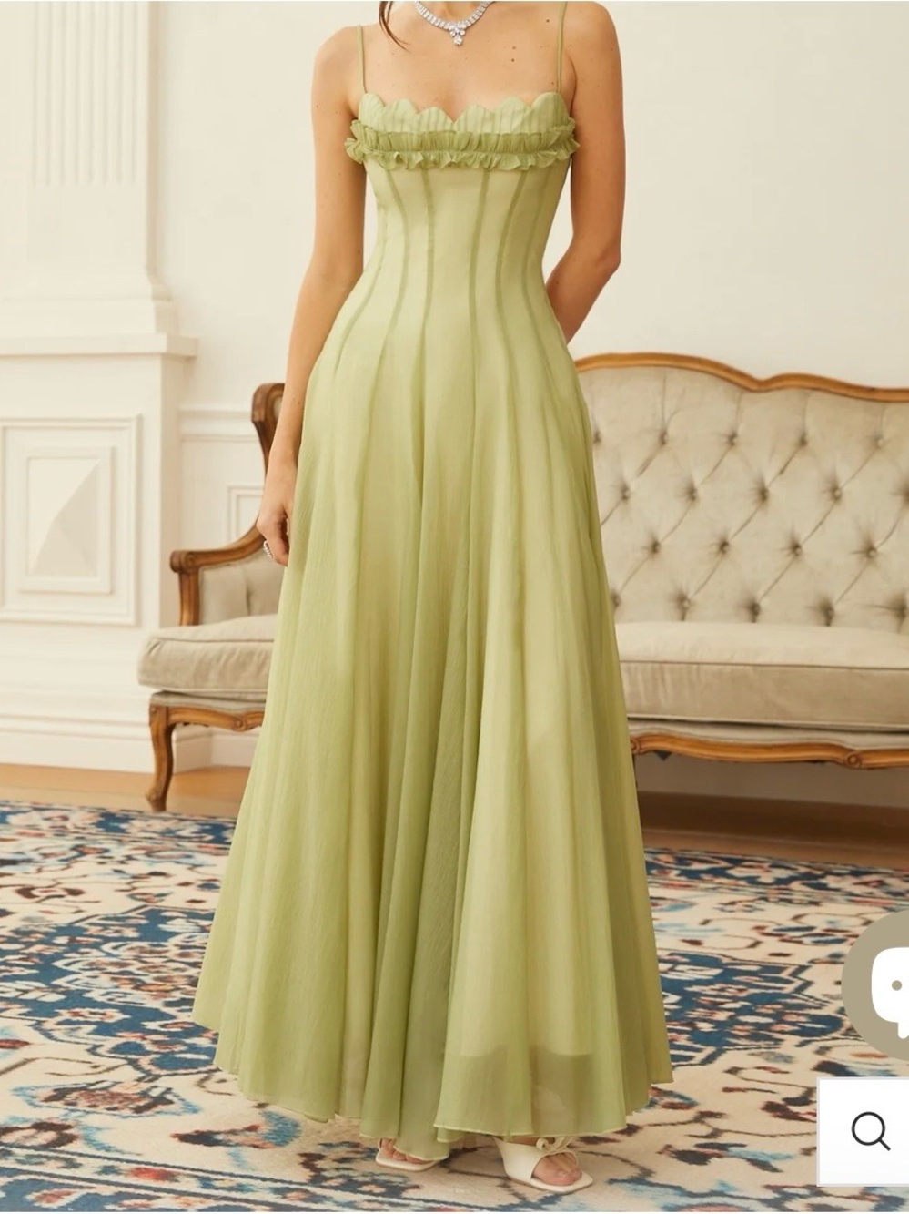 Miss Rosier Matcha Ruffled Shirred Tulle Maxi Dress